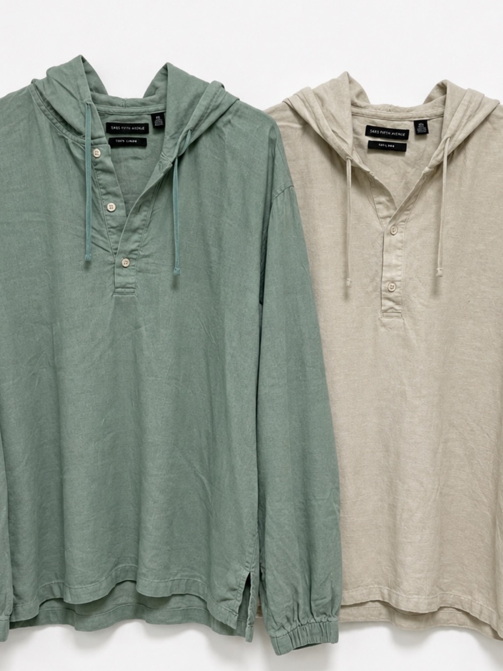 (2) Saks Fifth Avenue Men's Hooded Henley in Sage Green & Oatmeal